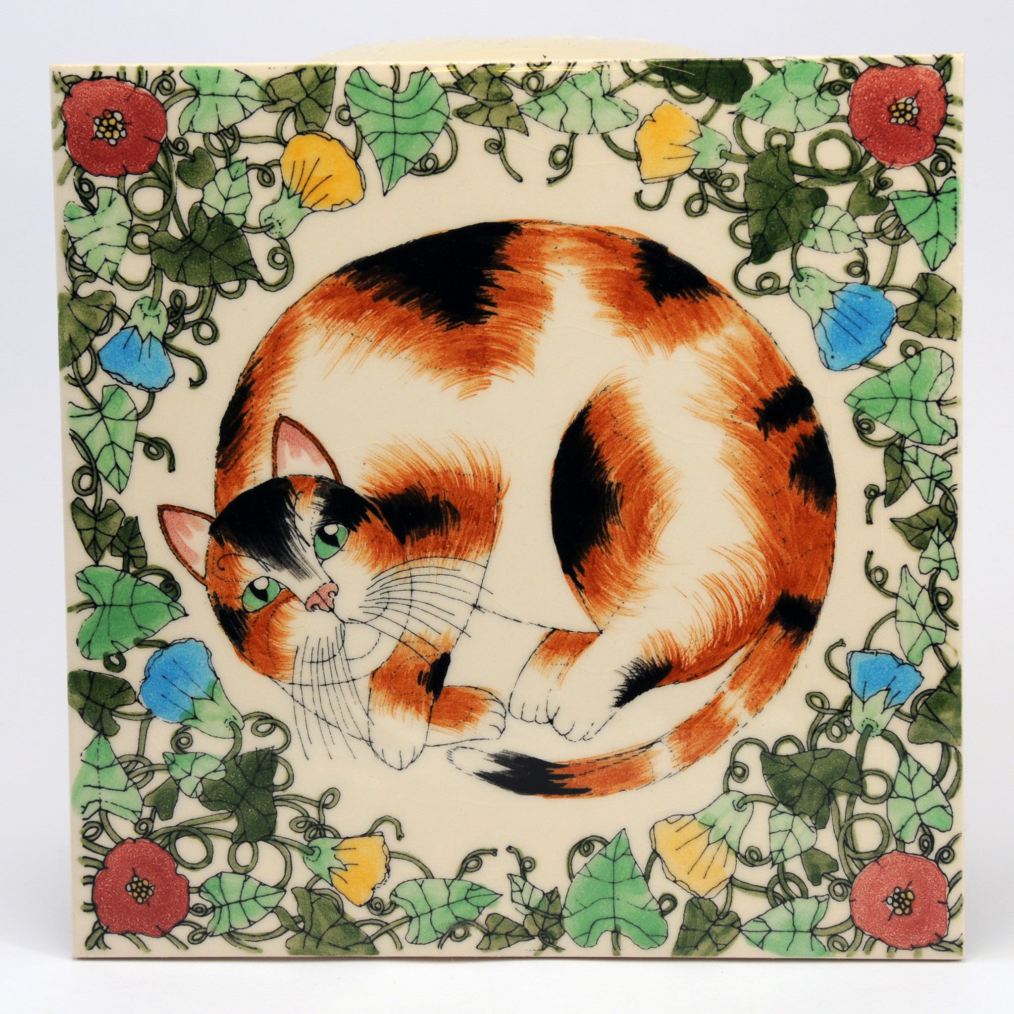 Decorated Ceramic  Tiles  Cat  in flowers by Florian Katoomie