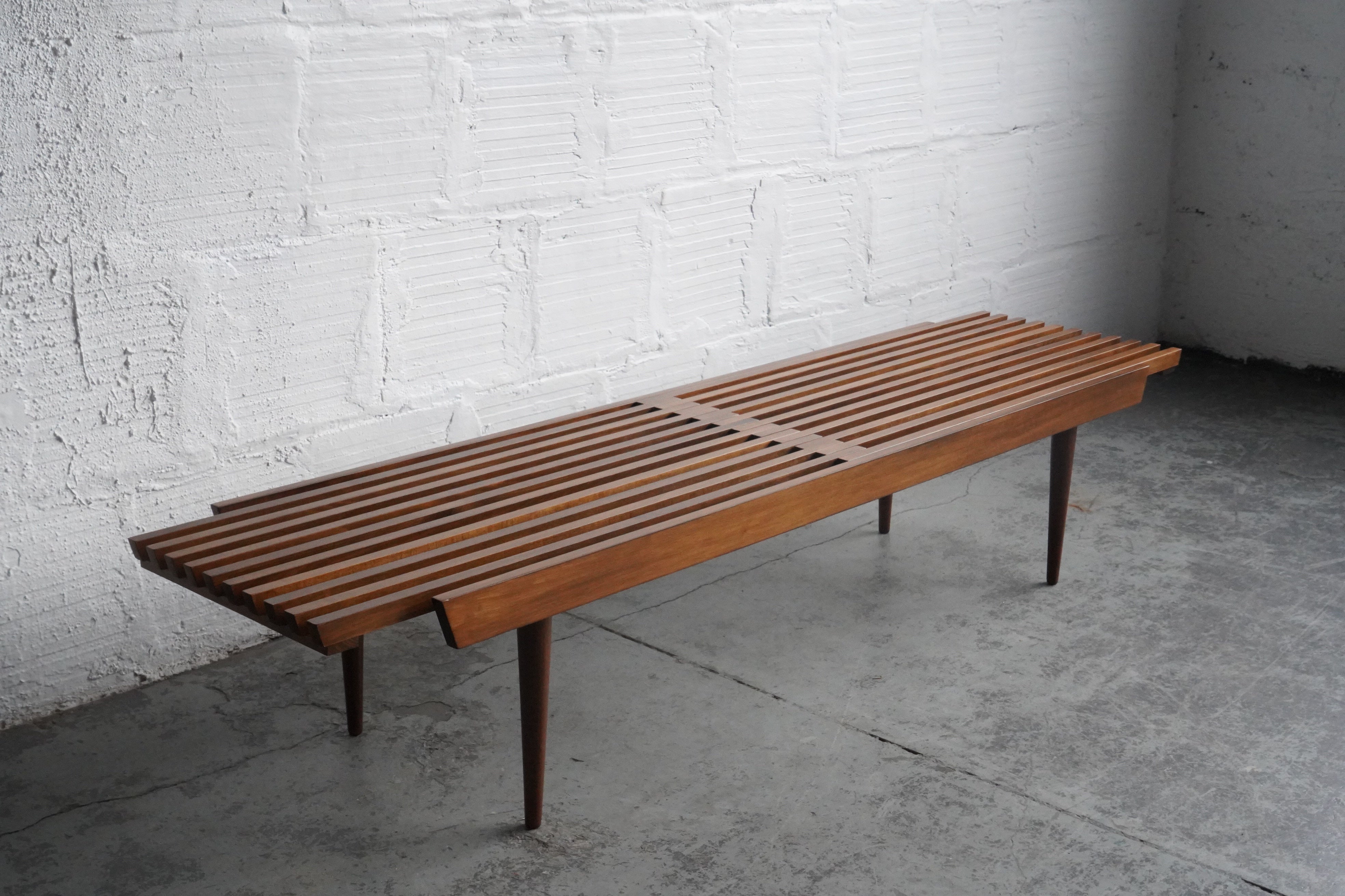 Mid Century Modern Extendable Slat Wood Bench Coffee Table The Good Mod