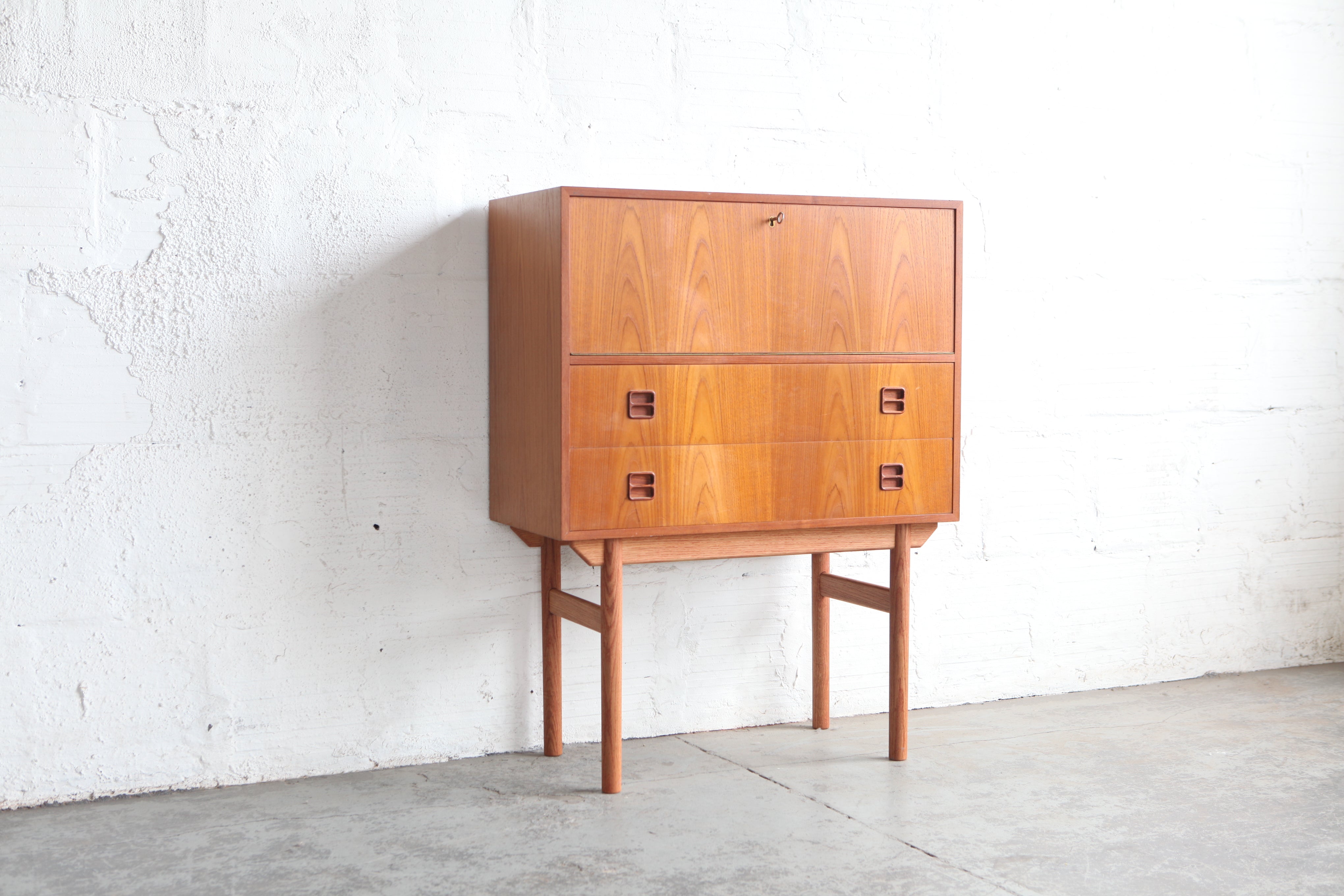 Teak Secretary Desk Tall Boy Drawbridge Credenza The Good Mod