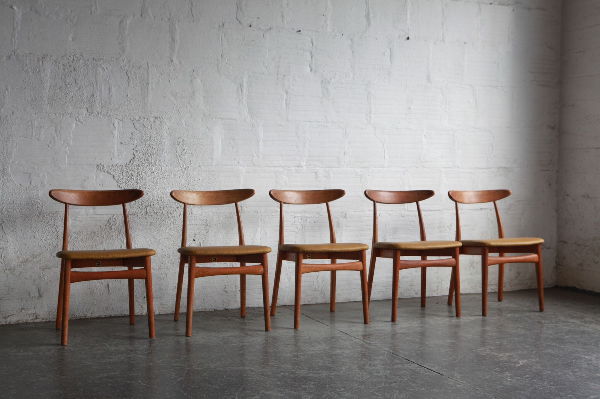 Japanese Modern Oak Dining Chairs Set Of Five