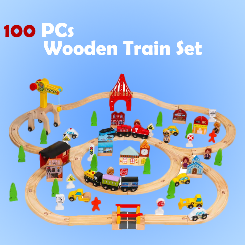 100 piece wooden train set