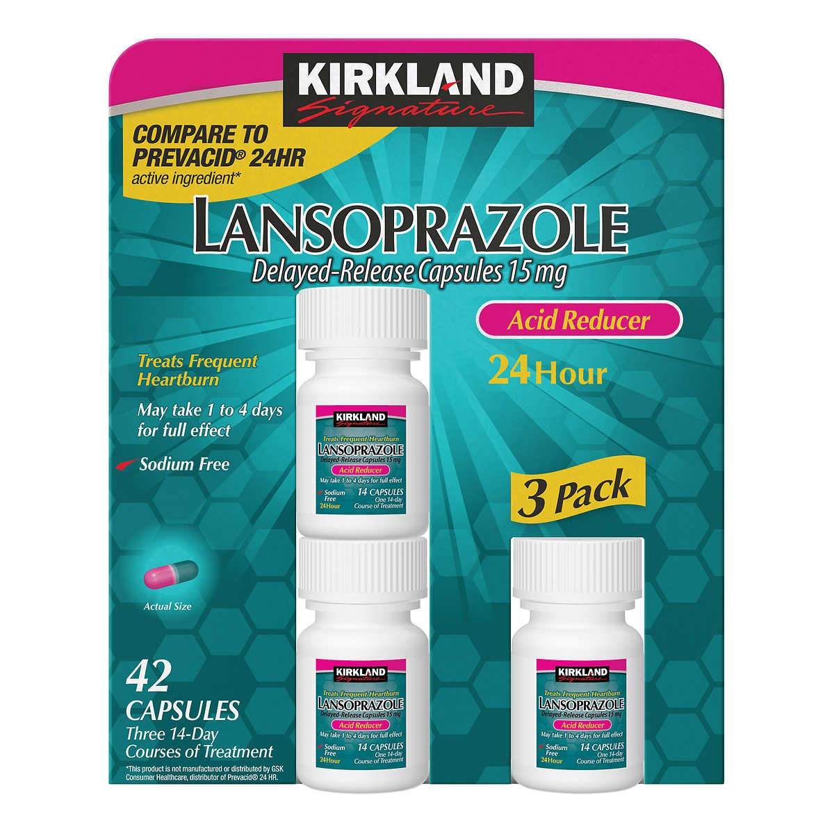 Kirkland Signature Lansoprazole 15 mg. Acid Reducer, 42 Capsules ...
