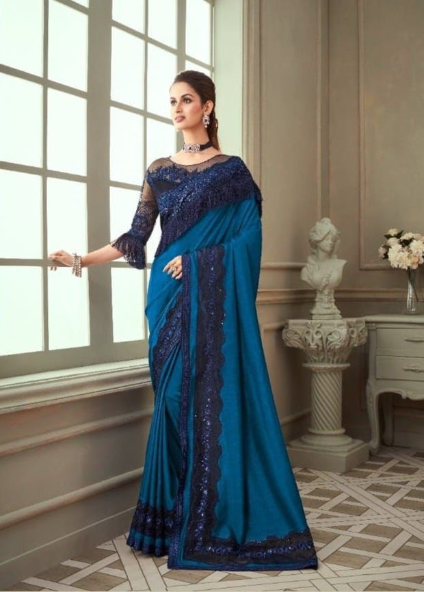 Blue Partywear Silk Saree