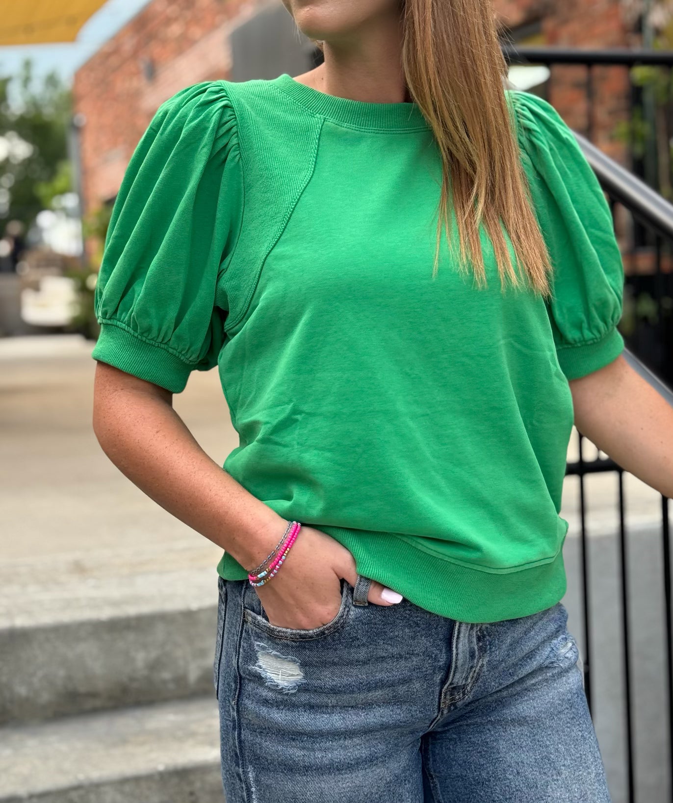 Kelly Green Puff Sleeve Top