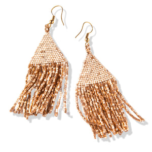 Lexie Solid Beaded Fringe Earrings Rose Gold - So Chic Boutique 
