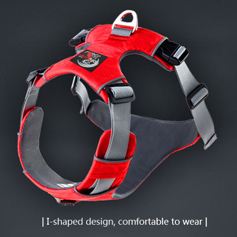 dog harness in red. I-design, two straps with front control
