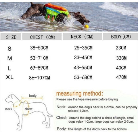 Dog Life Jacket size guide. small to large dog life jackets