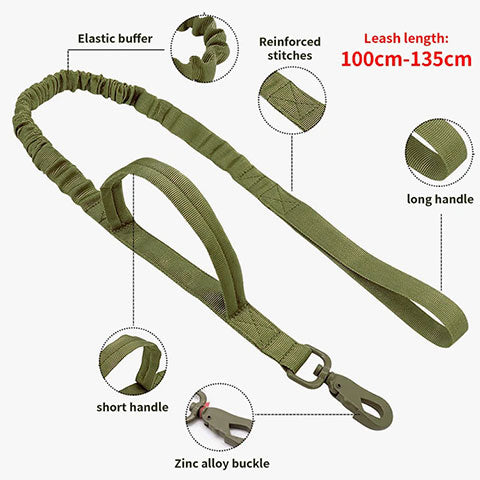 Tactical dog lead with bungee for comfort