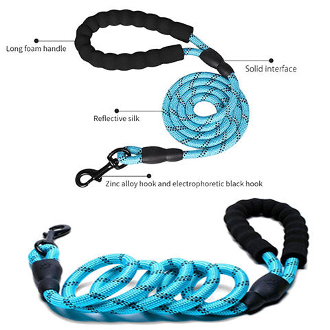 dog rope leads with rust proof clip and reflective