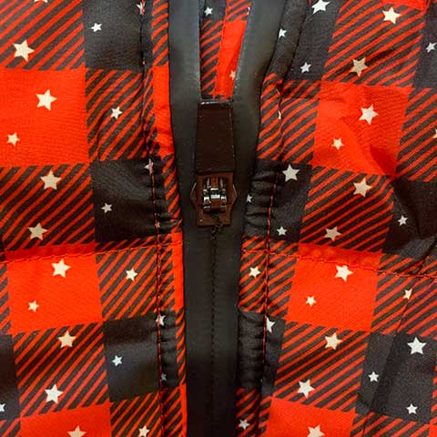 waterproof zip on back of festive dog coat