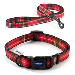 Wholesale Adjustable Nylon Pet Dog Collar with Leash Harness, Classic  Scottish Beige Plaid Pattern Designed From m.