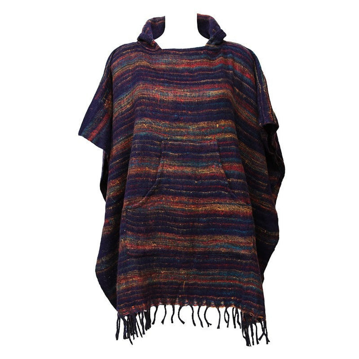 Warm Indian Hooded Poncho Dark Blue – The Hippy Clothing Co.
