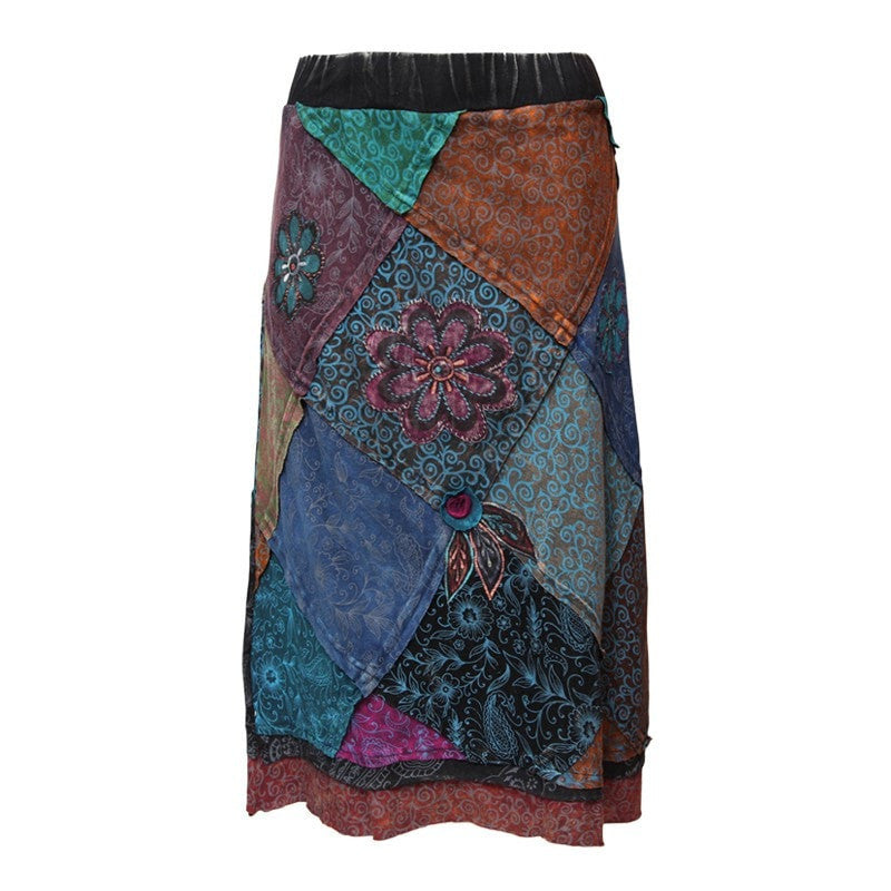 Patchwork & Applique Flower Midi Skirt | The Hippy Clothing Co.