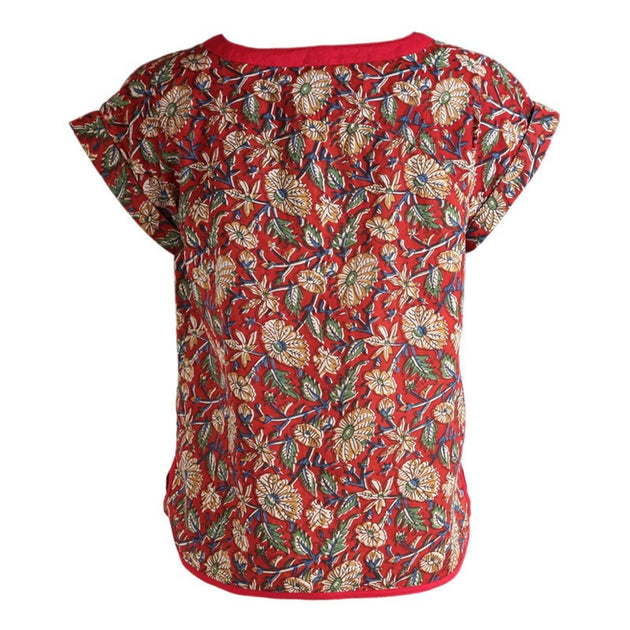 Red Flower Print V-Neck Cotton T-Shirt – The Hippy Clothing Co.