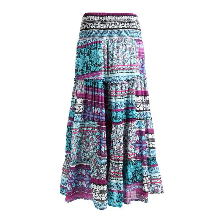 Maxi Skirt with Shirred Waist in Mixed Floral Print – The Hippy ...