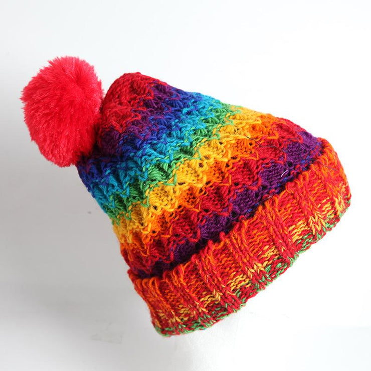 Chunky Knit Rainbow Bobble Hat The Hippy Clothing Co.