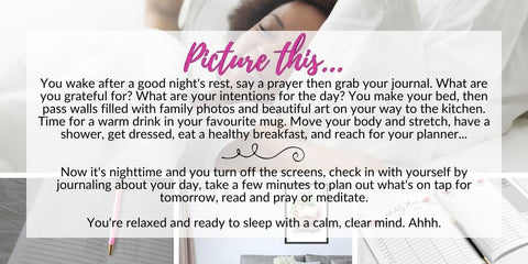 'Picture This' Graphic with text overlay describing a calm, morning and evening routing