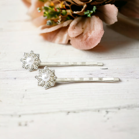 Horquillas para el pelo con forma de copo de nieve y diamantes de imitación plateados