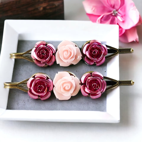 Pink Flower Hair Pins