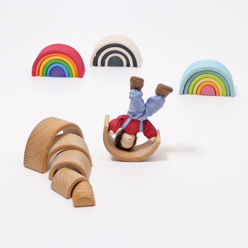 Mini 6-Piece Wooden Rainbow Stacking Tunnel - Grimm's Mini Rainbow