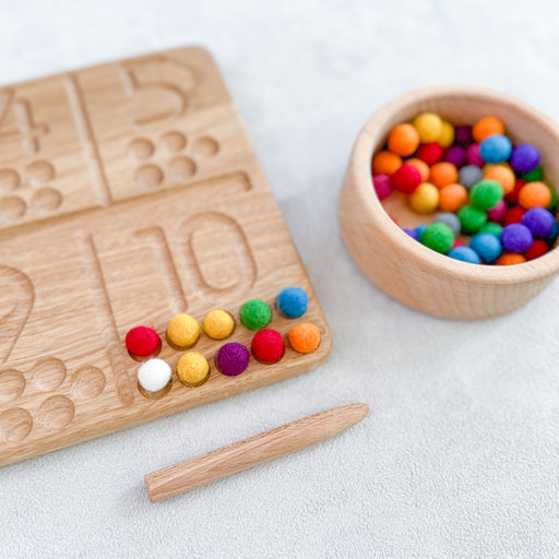 Wooden Rainbow Sorting Board with Wool Felt Balls — Oak & Ever