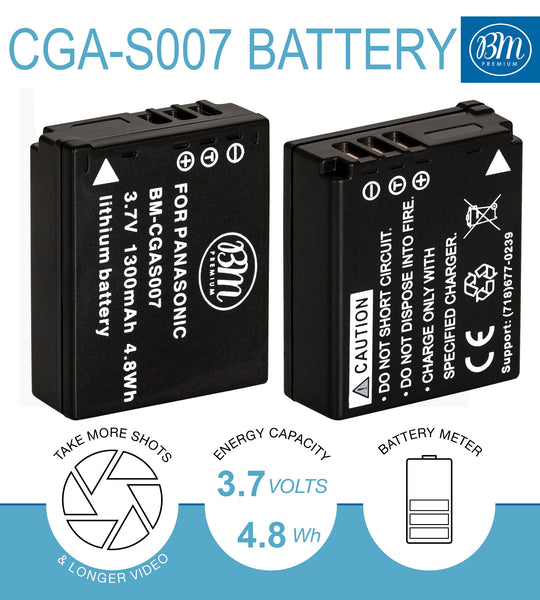 verkopen inschakelen knecht BM Premium 2 Pack of CGA-S007 Batteries for Panasonic Lumix DMC-TZ1 DM –  Big Mike's Electronics