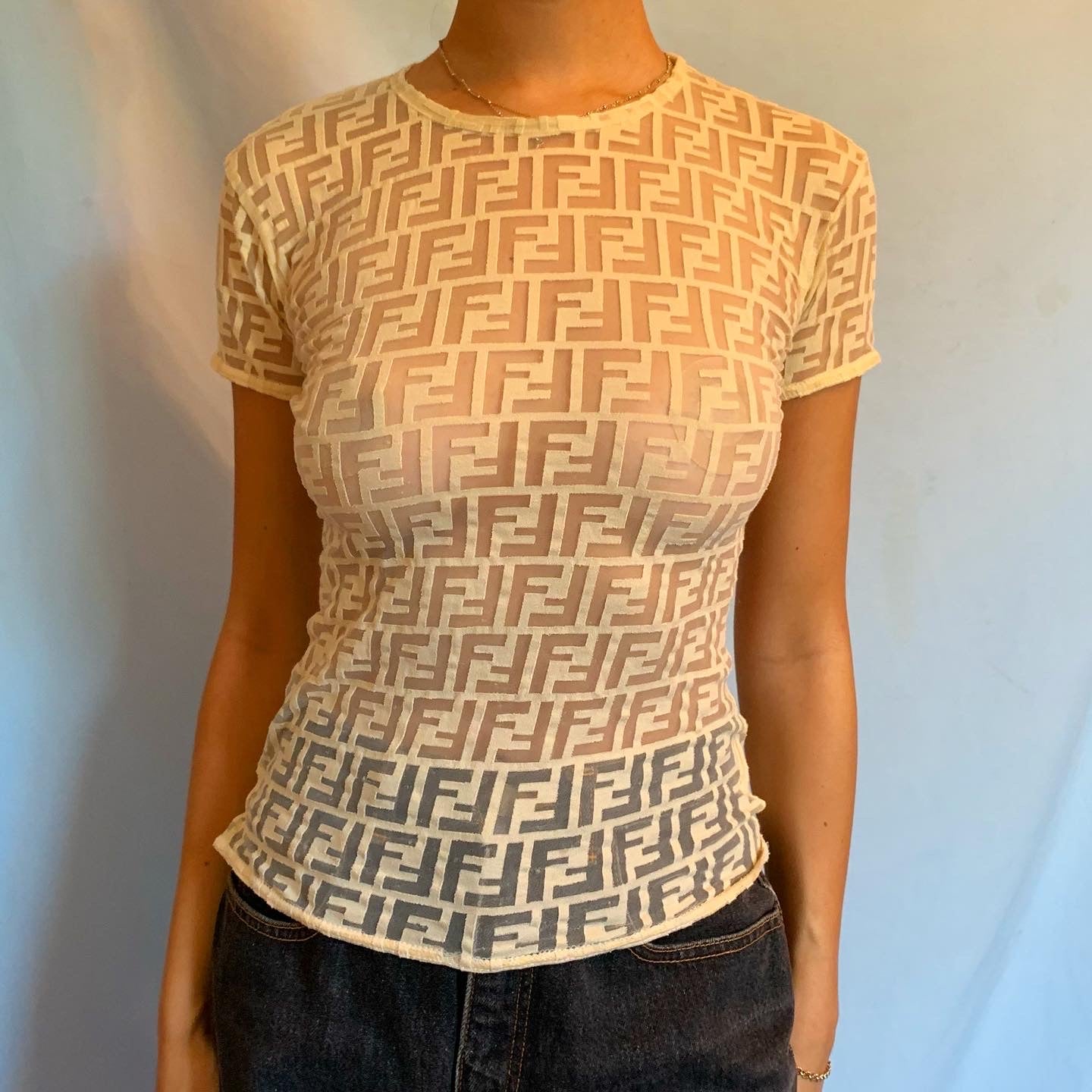 Fendi Zucca Monogram Sheer Short Sleeve 