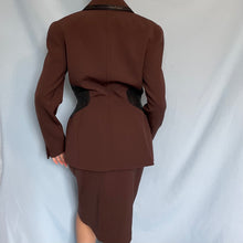 Load image into Gallery viewer, Thierry Mugler Leather Detail Brown Skirt Suit Set