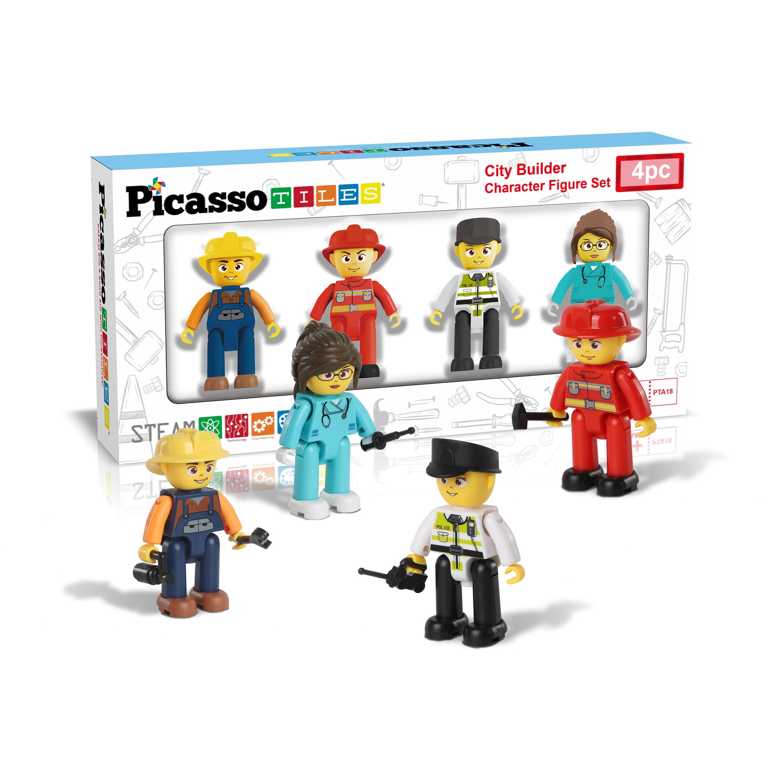 PicassoTiles 4 Piece City Builder Character Figure Set