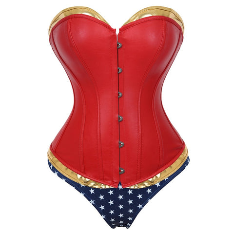 Spil Gangster tælle Women's Faux Leather Corset Bustier Wonder Woman Costume with Blue Sho –  Midnight Rouge
