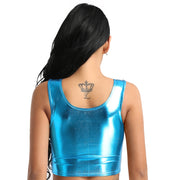 Candy Color Shiny Crop Top Club Wear Crop Tops Sleeveless Sexy Tank Tops