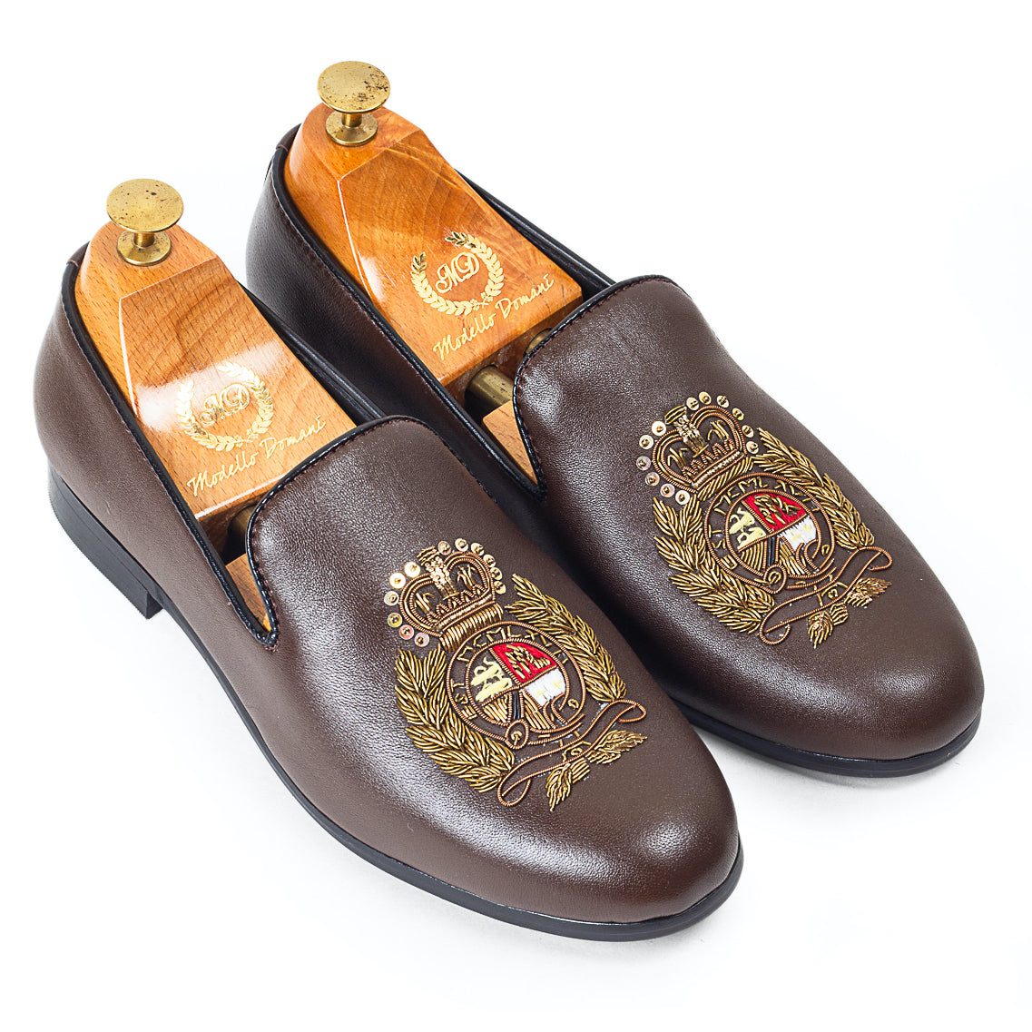 Royal Bee Leather Slipons (Brown) – Modello Domani