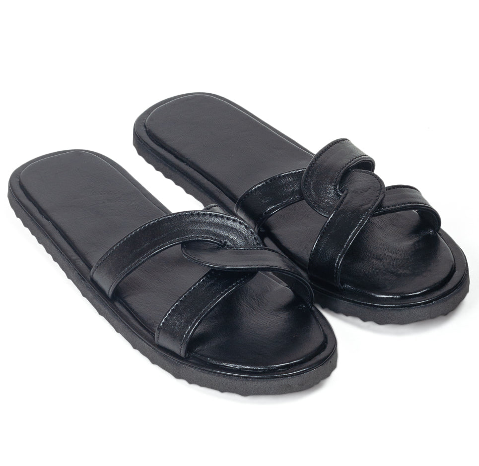 Cleopatra Leather Domani Slippers (Black) – Modello Domani