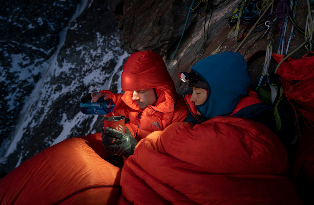 Martin with Amelie Kühne on "Säkularis" (400m, M8, WI3, R), Großglockner. Photo by Silvan Metz.