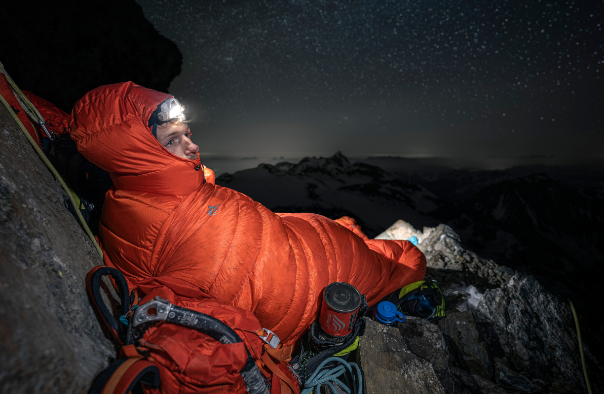 Martin on "Säkularis" (400m, M8, WI3, R), Großglockner. Photo by Silvan Metz.