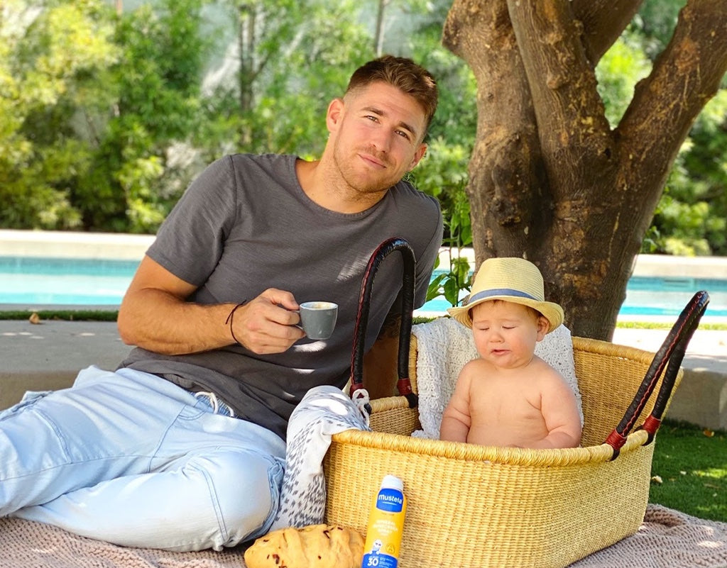 Man having a picnic with child