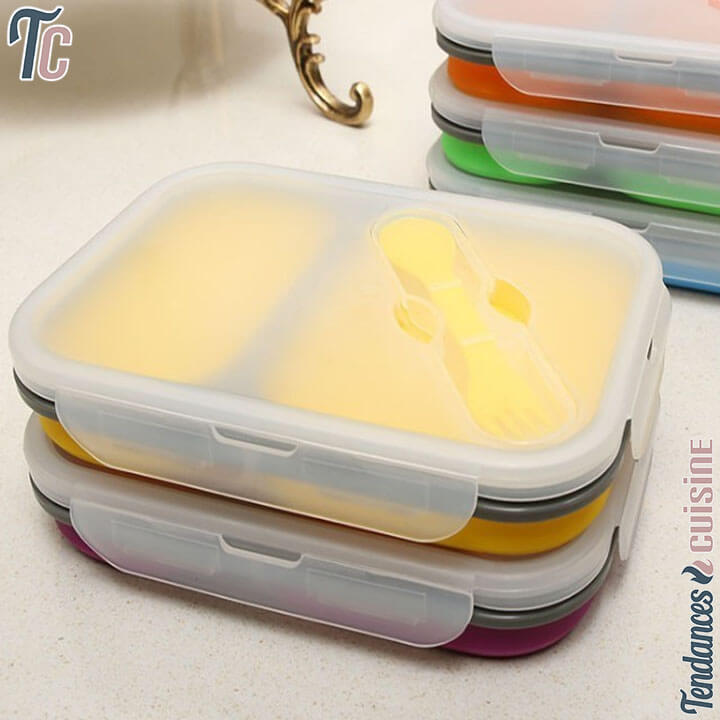 7 coloris des Lunch Box Compactable Pliante 2 Compartiments en vente sur Tendances-cuisine.fr