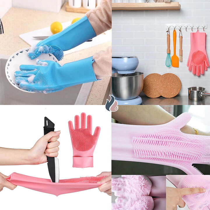 Gants en Silicone Multi usage Cuisine, Lavage.