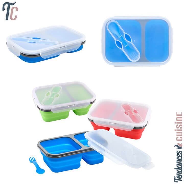 Présentation de la Lunch Box Compactable Pliante 2 Compartiments en vente Tendances-cuisine.fr