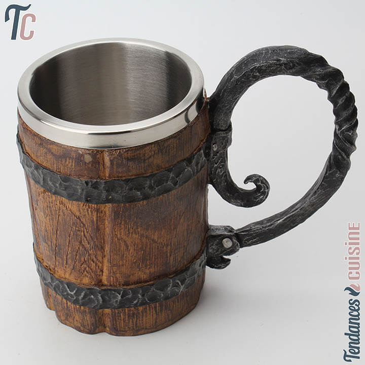 Mug à Bière Tonneau de Bois et Fer Forgé inox - tendances-cuisine.fr