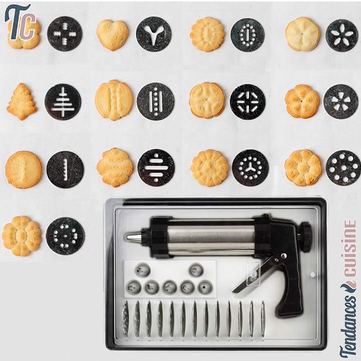 Presse à Biscuit Kit Premium 13 Grilles à Gâteaux + 8 Buses Démonstartion - Tendances-cuisine.fr