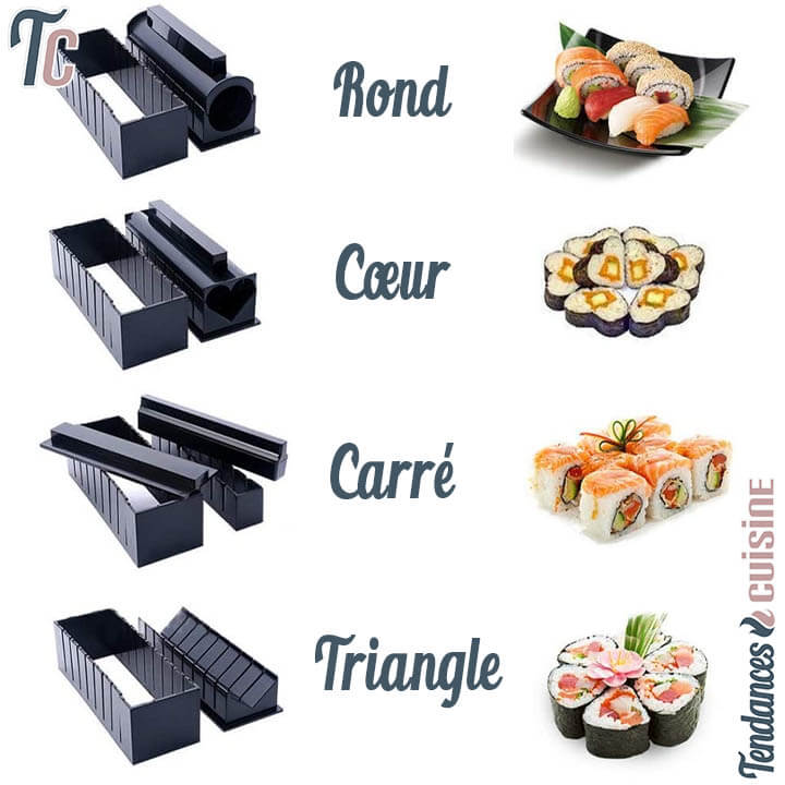 Kit Sushi & Maki Premium Rouleau et Moules Multi Formes 10 Pièces