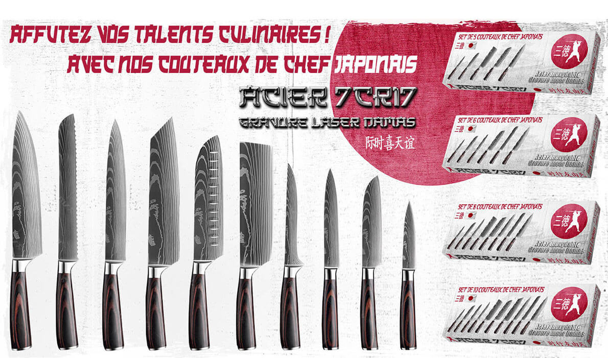 Accueil Bannière Sets de couteaux de cuisine chef japonais M H - tendances-cuisine.fr