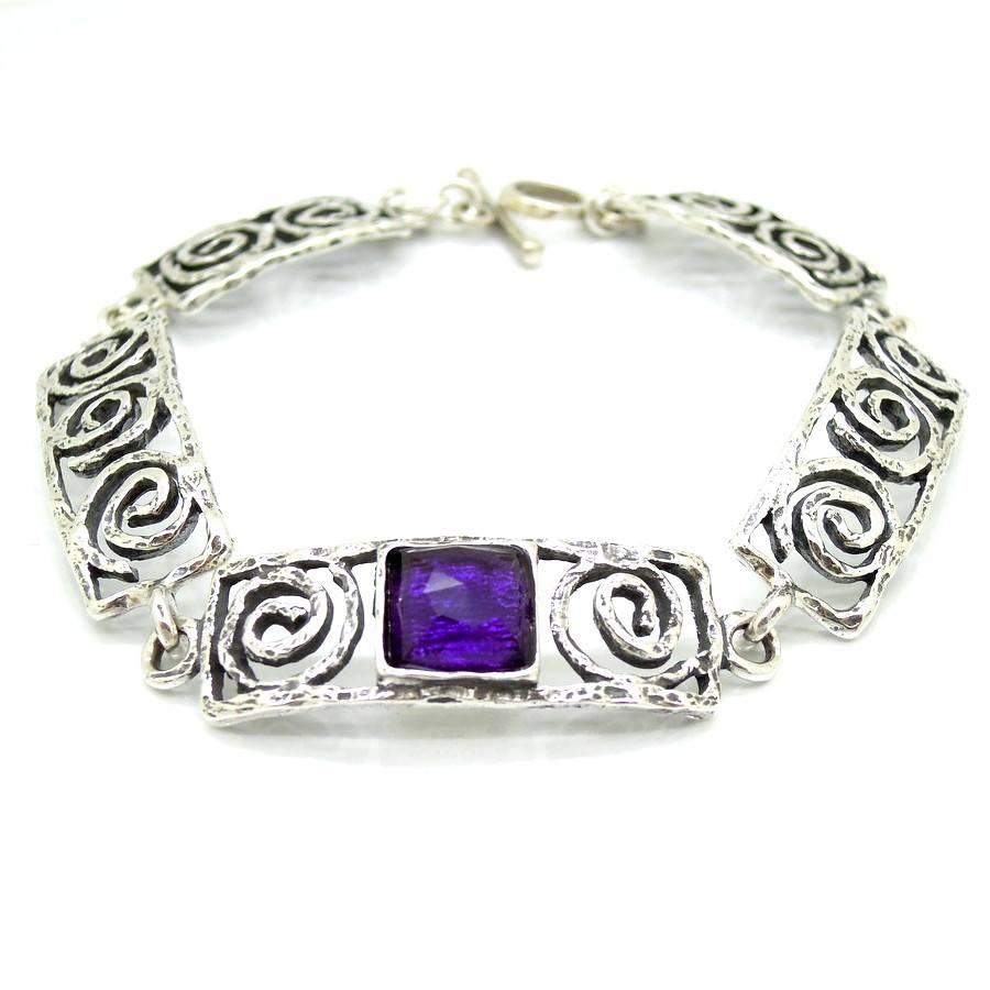 Silver bracelet with Purple zircon - Spiral design – Hadas Jewelry ...