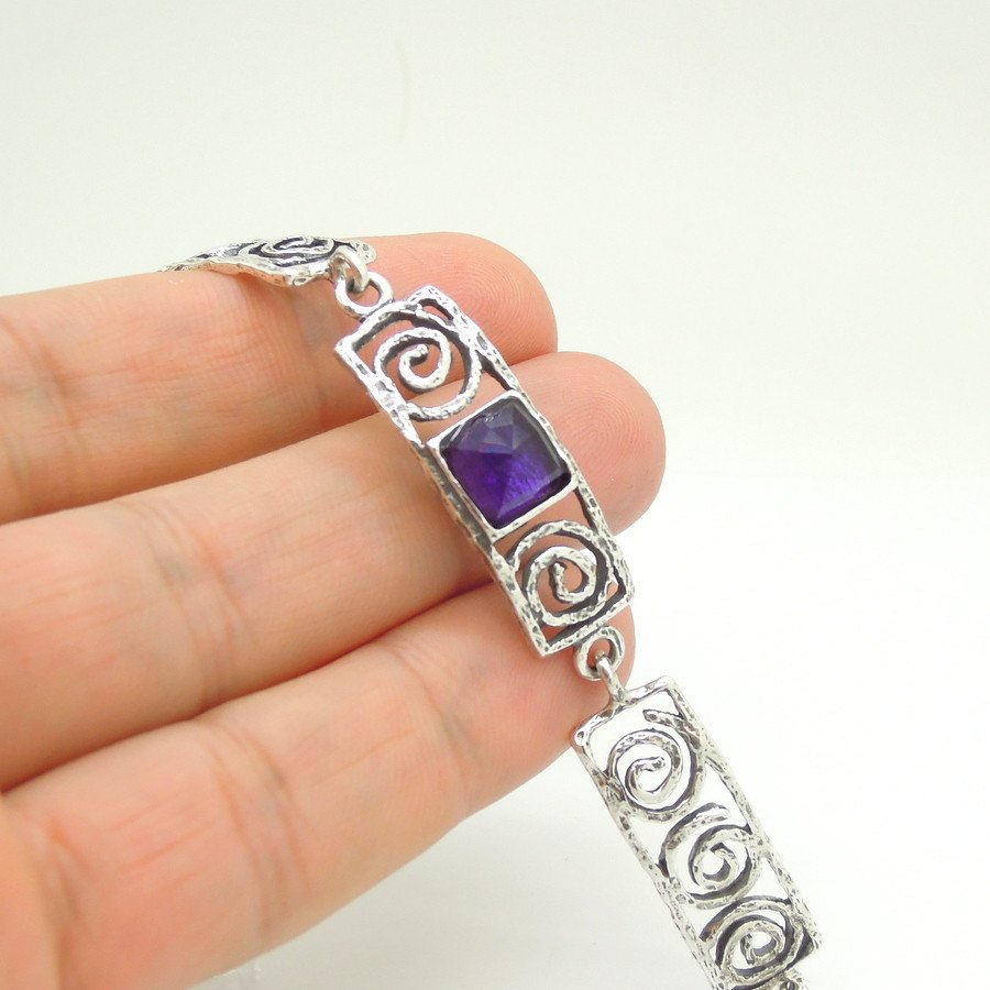 Silver bracelet with Purple zircon - Spiral design – Hadas Jewelry ...