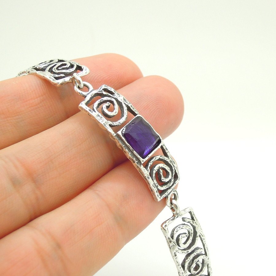 Silver bracelet with Purple zircon - Spiral design – Hadas Jewelry ...