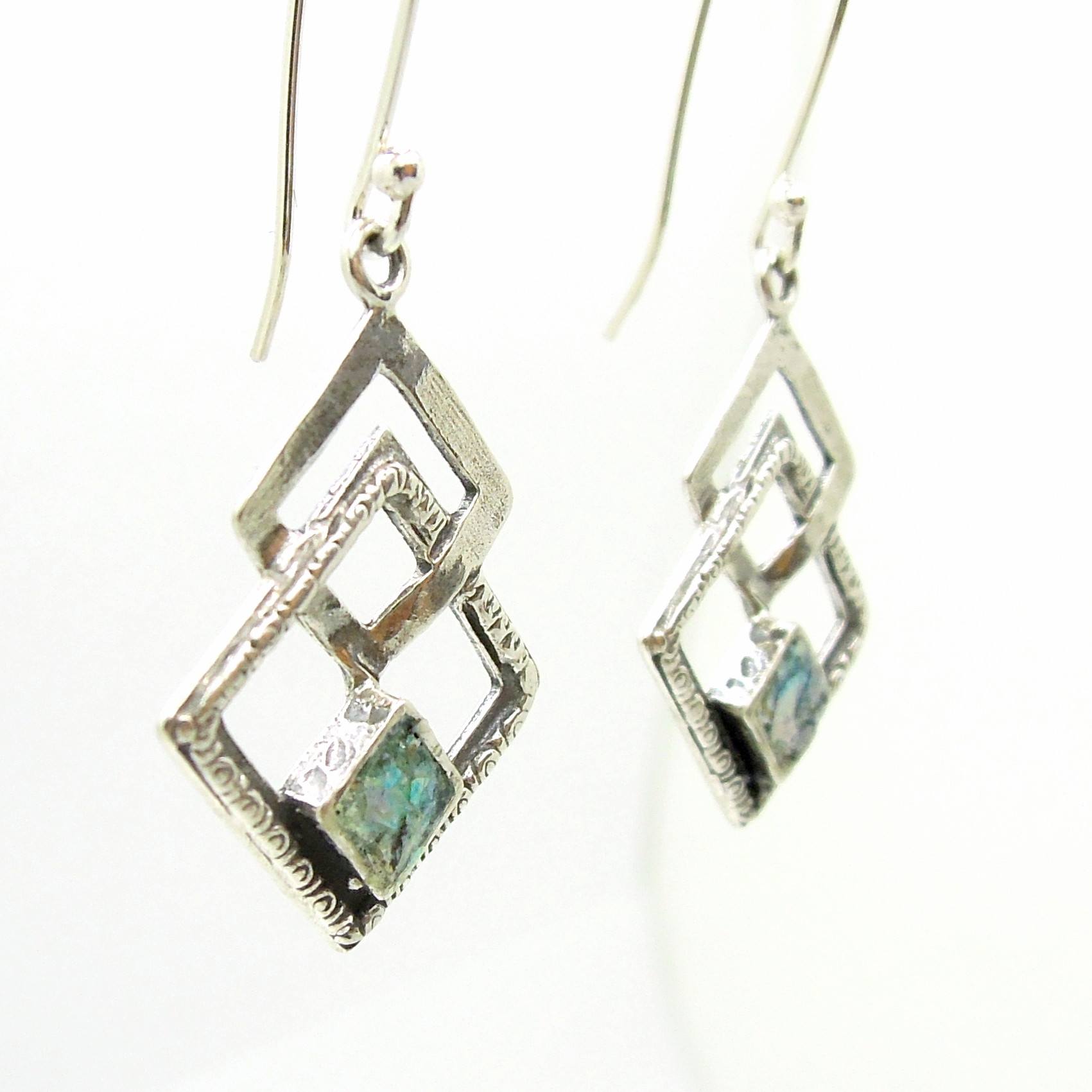 Roman glass earrings set in sterling 