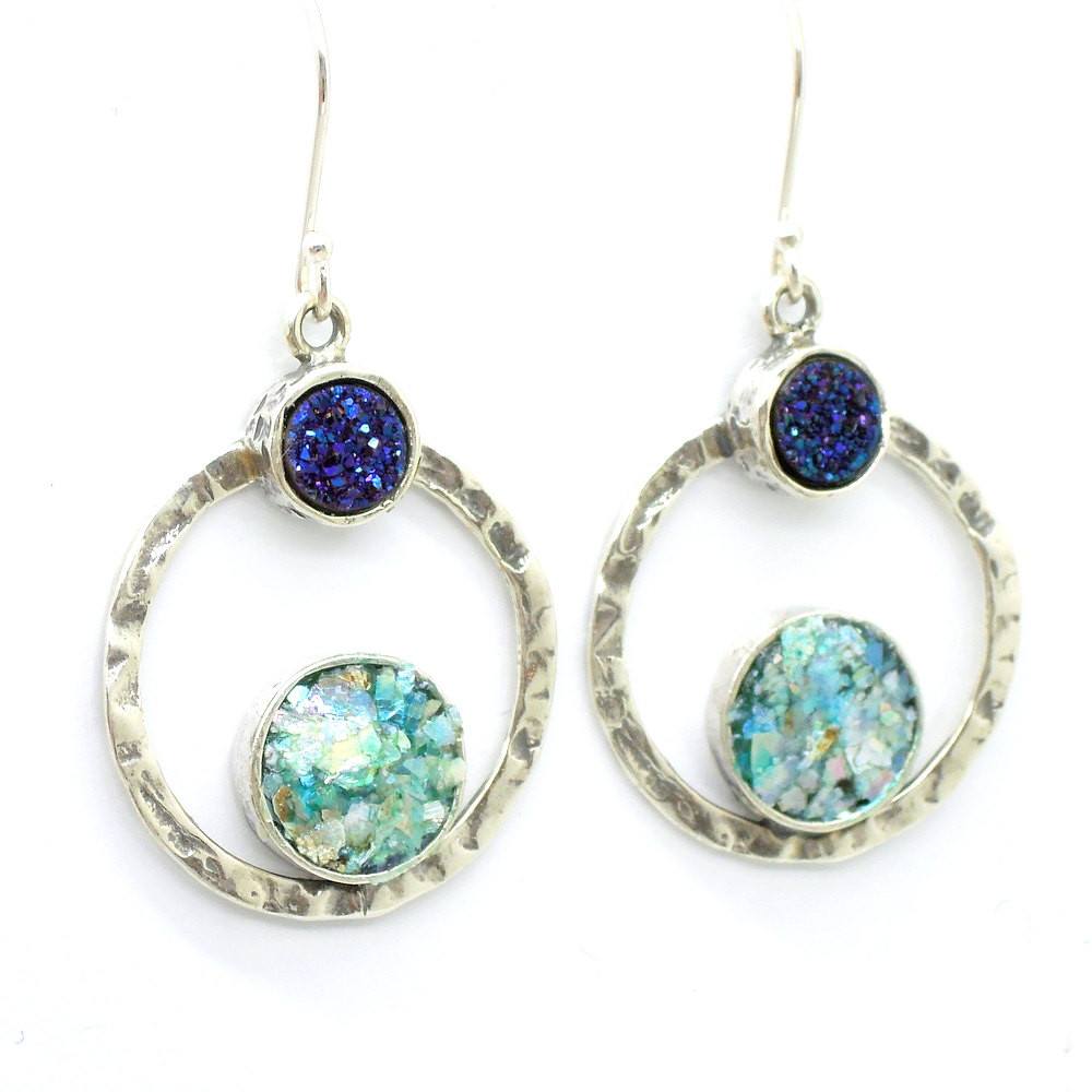 Silver earrings with blue druzy agate 