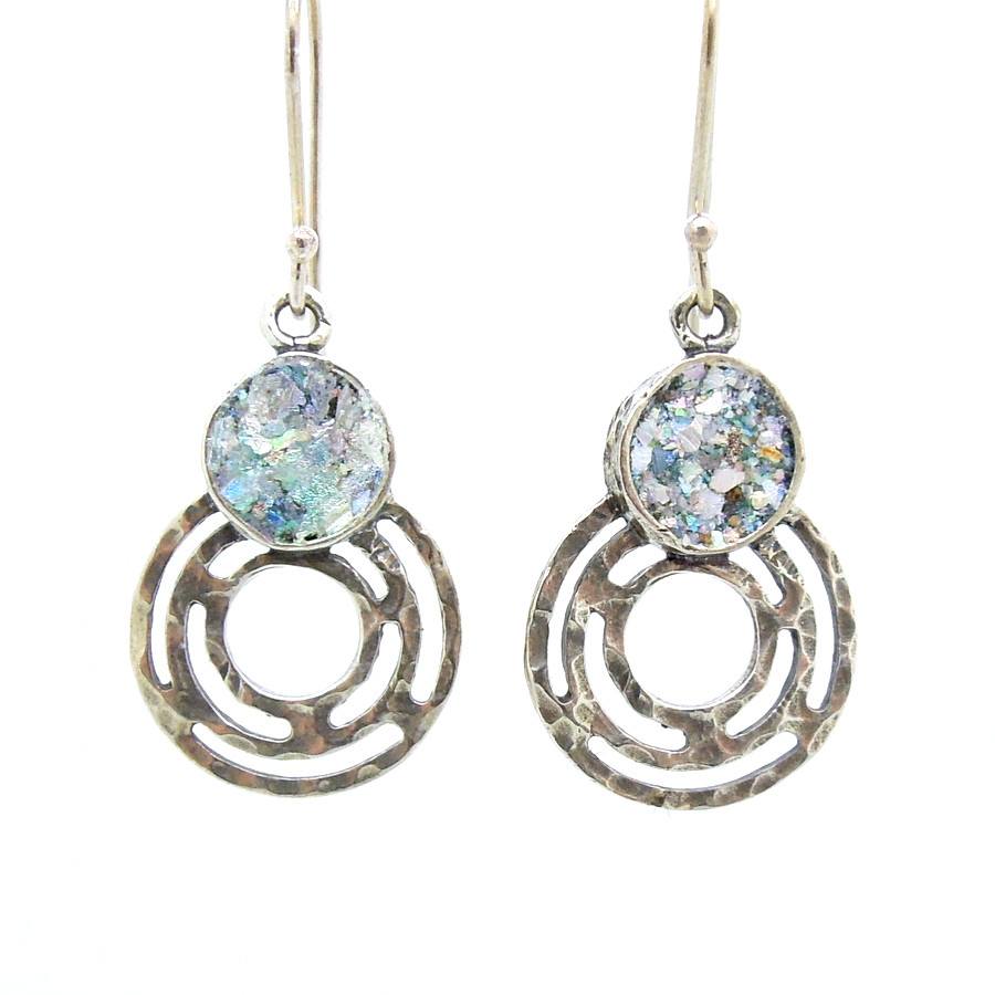 SIlver & Roman glass earrings with circles at the bottom – Hadas ...