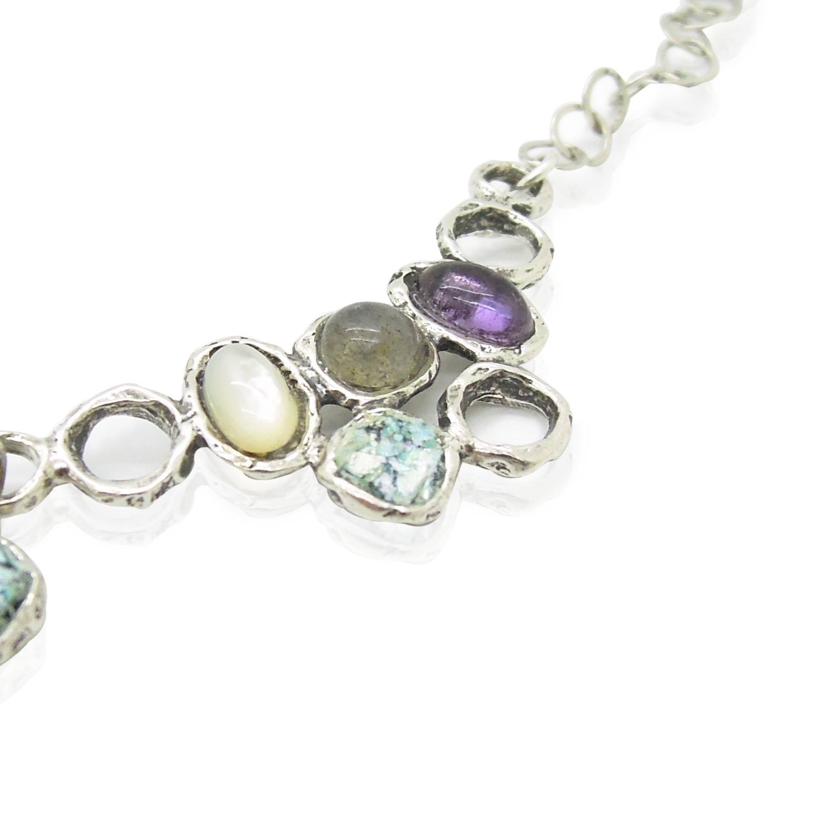 Large & Unique gemstone necklace with roman glass set in silver – Hadas ...